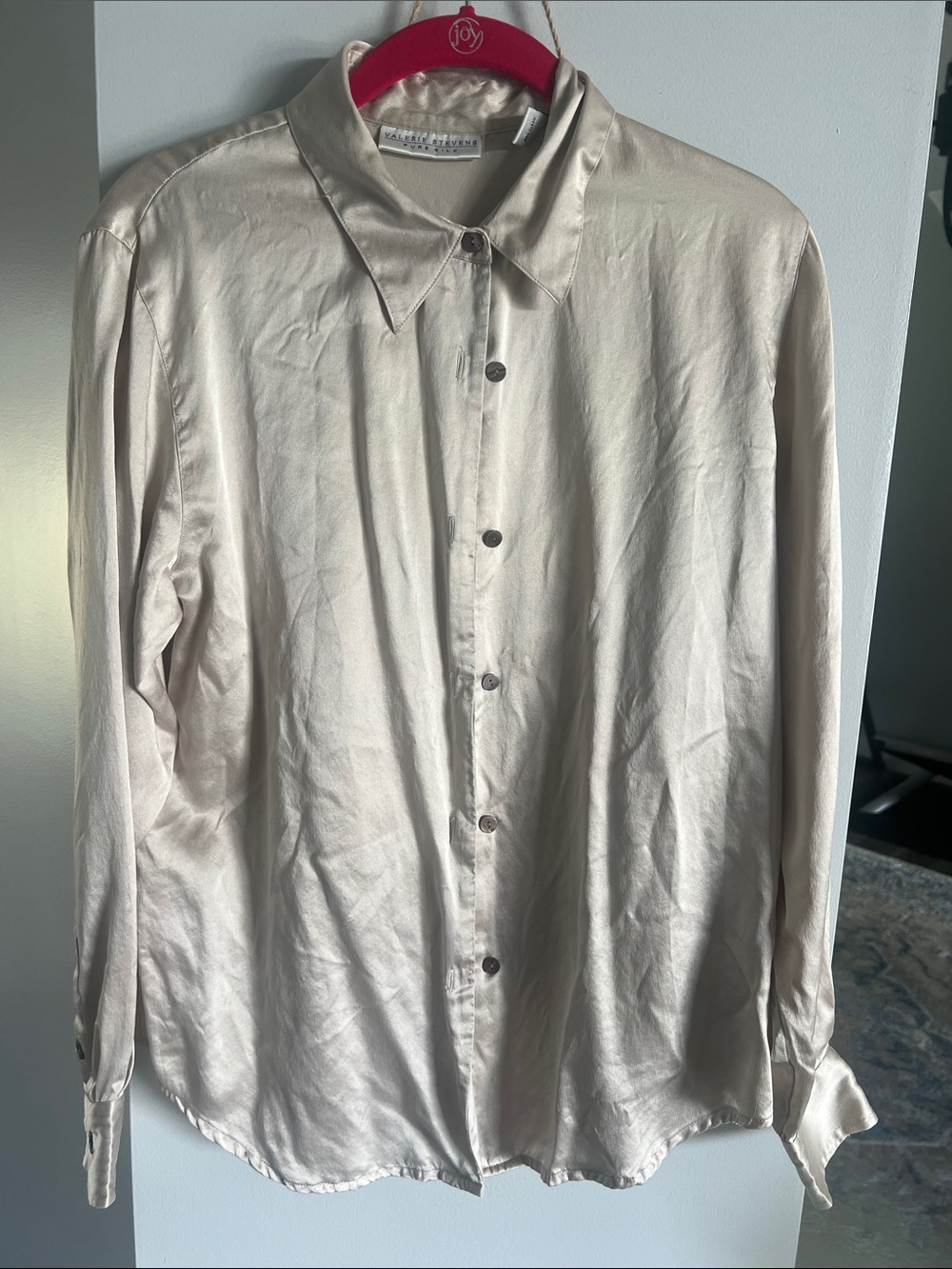 Valerie Stevens Champagne Silk Button-Up Shirt